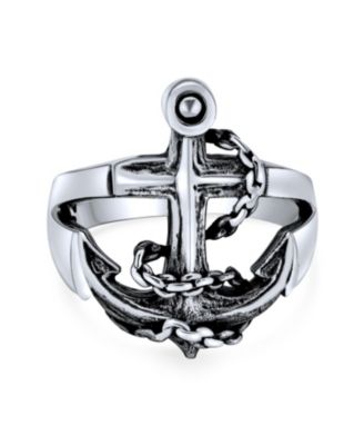 Ring Nautical Anchor Band Oxidized .925 Sterling Made in Turkey