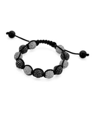 Black Blue White Gold Tone Strand Bracelet with Pave Crystal Disco Ball