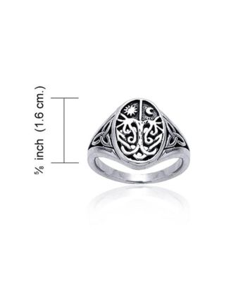 Celestial Celtic Sun Moon Tree Of Life Signet Silver Ring Antique Style Sterling