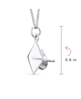 Graduate Gift Sterling Silver Pendant Necklace with Graduation Cap Hat Design