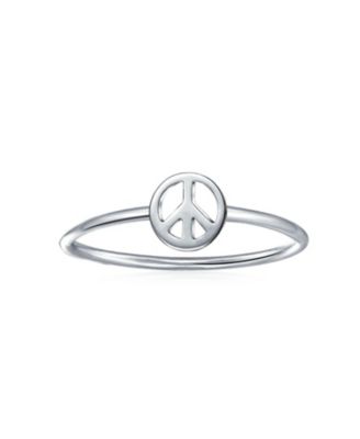 Minimalist Sterling Silver Ring Stackable Midi Knuckle Band with Peace Sign