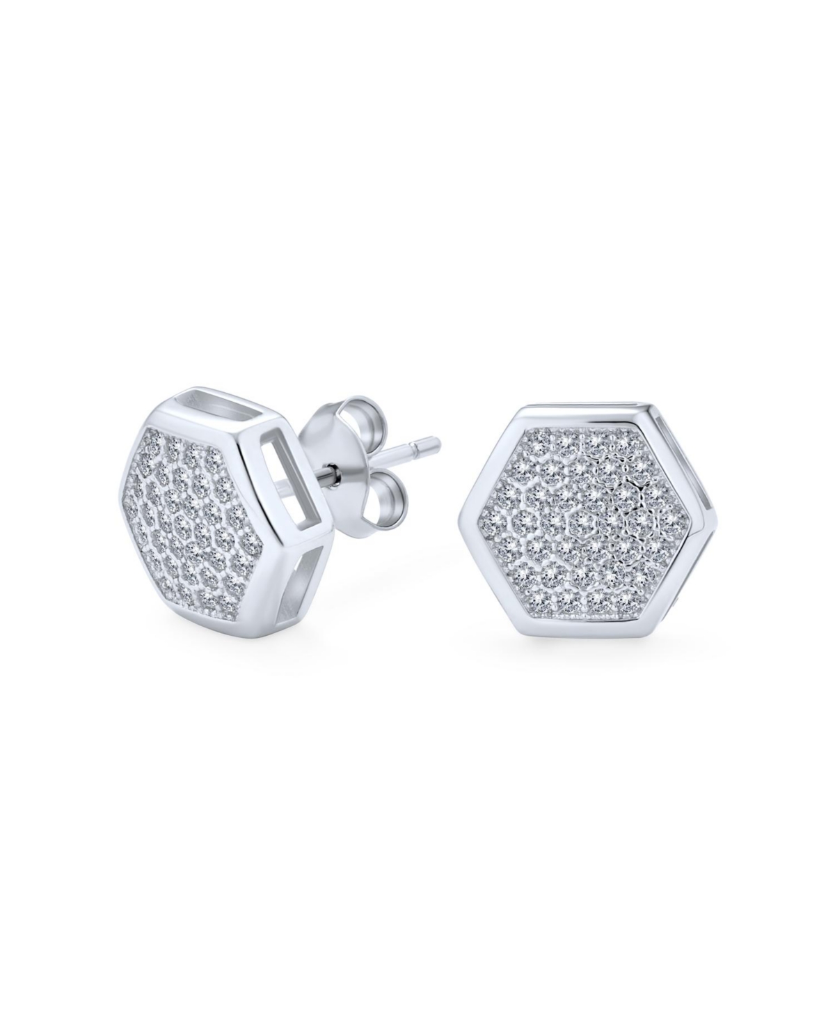 Bling Jewelry Geometric Honeycomb Hexagon Cz Stud Earrings , 14K Gold Sterling Silver