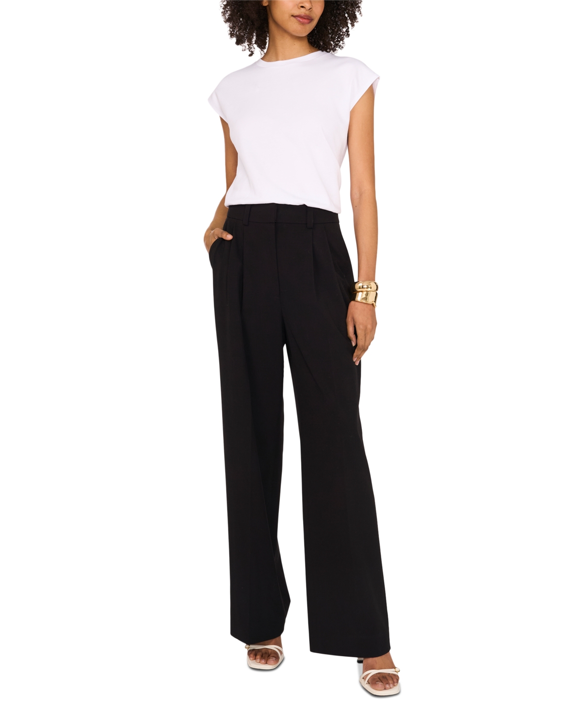 Shop Vince Camuto Women's Bubble-hem Cap Sleeve Top In Ultra White