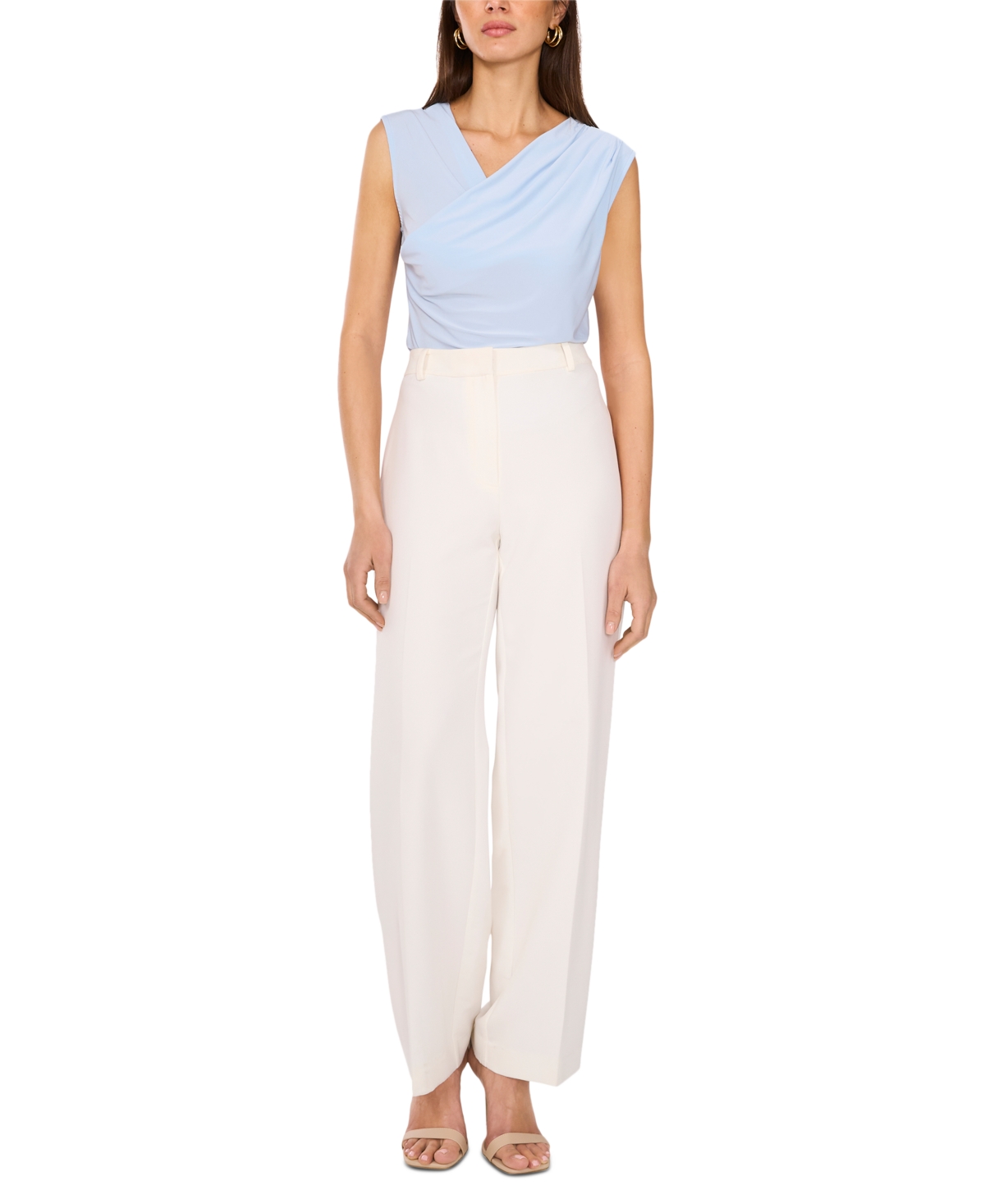 Shop Vince Camuto Women's Draped Crossover Neck Top In Frozen