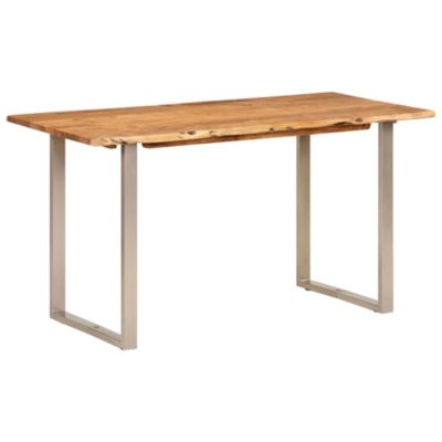 Vida XL Powder-coated steel Dining Table Natural Wood Solid Acacia wood
