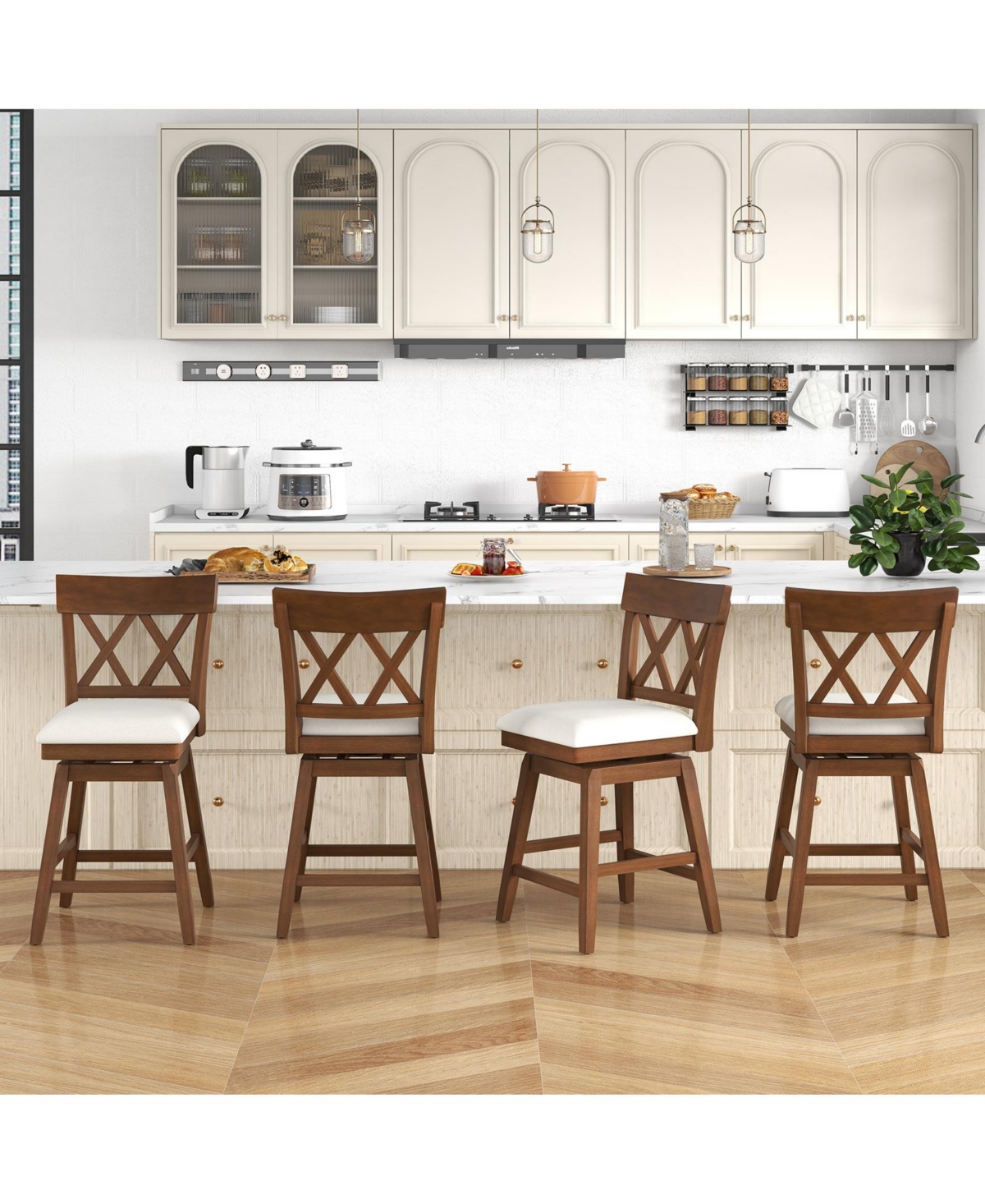 Bar Stool with Contoured Backrest and Swivel Padded Seat