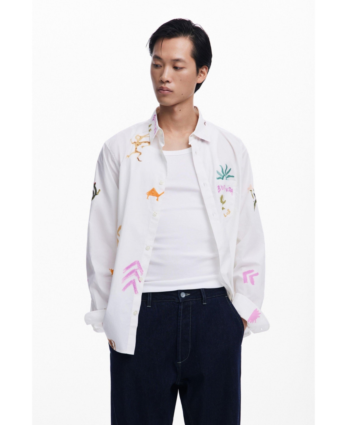 Men's Shirt with ethnic patterns - White