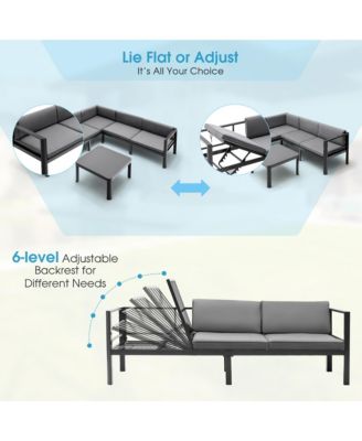 3PCS Patio Furniture Set Aluminum Lounge Adjust Back Recliner Sofa Table Cushion