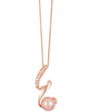 image of Le Vian Cultured Freshwater Pearl (8mm) and Diamond (1/10 ct. t.w.) Pendant Necklace in 14k Rose Gold