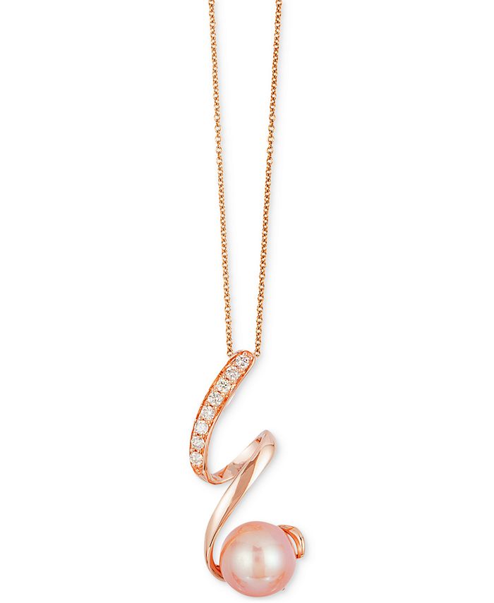 Le Vian - Cultured Freshwater Pearl (8mm) and Diamond (1/10 ct. t.w.) Pendant Necklace in 14k Rose Gold
