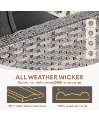 Patio Furniture Set 6 Piece Outdoor Sectional Sofa Set with Rocking Swivel Chairs Square Fire Pit Table Loveseat All Weather Wicker Rattan Conversation Sets for Yard Porch