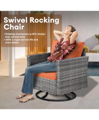 Patio Furniture Set 6 Piece Outdoor Sectional Sofa Set with Rocking Swivel Chairs Square Fire Pit Table Loveseat All Weather Wicker Rattan Conversation Sets for Yard Porch