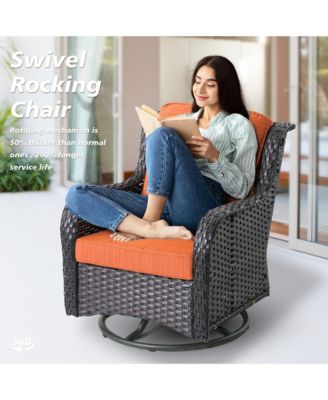 Outdoor Swivel Rocking Chairs Set, Patio Furniture Set with 50,000 BTU Rectangular Propane Fire Pit Table, 7 Pieces High Back Conversation Sofa and Side Table