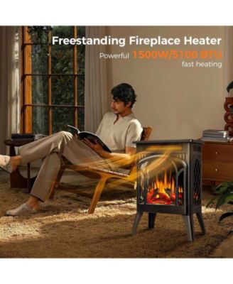 1500W Electric Fireplace Heater with 3D Flame, Remote, Timer & 5100 BTU – Freestanding Infrared Heating for Indoor Use