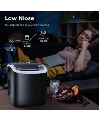 Portable Ice Maker, 26 lbs/day, 9 bullet cubes in 7 mins, self-cleaning, with scoop & basket—ideal for home, office, or kitchen.