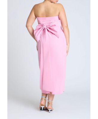 Women's Plus Size Pleated Bodice Bow Detail Dress