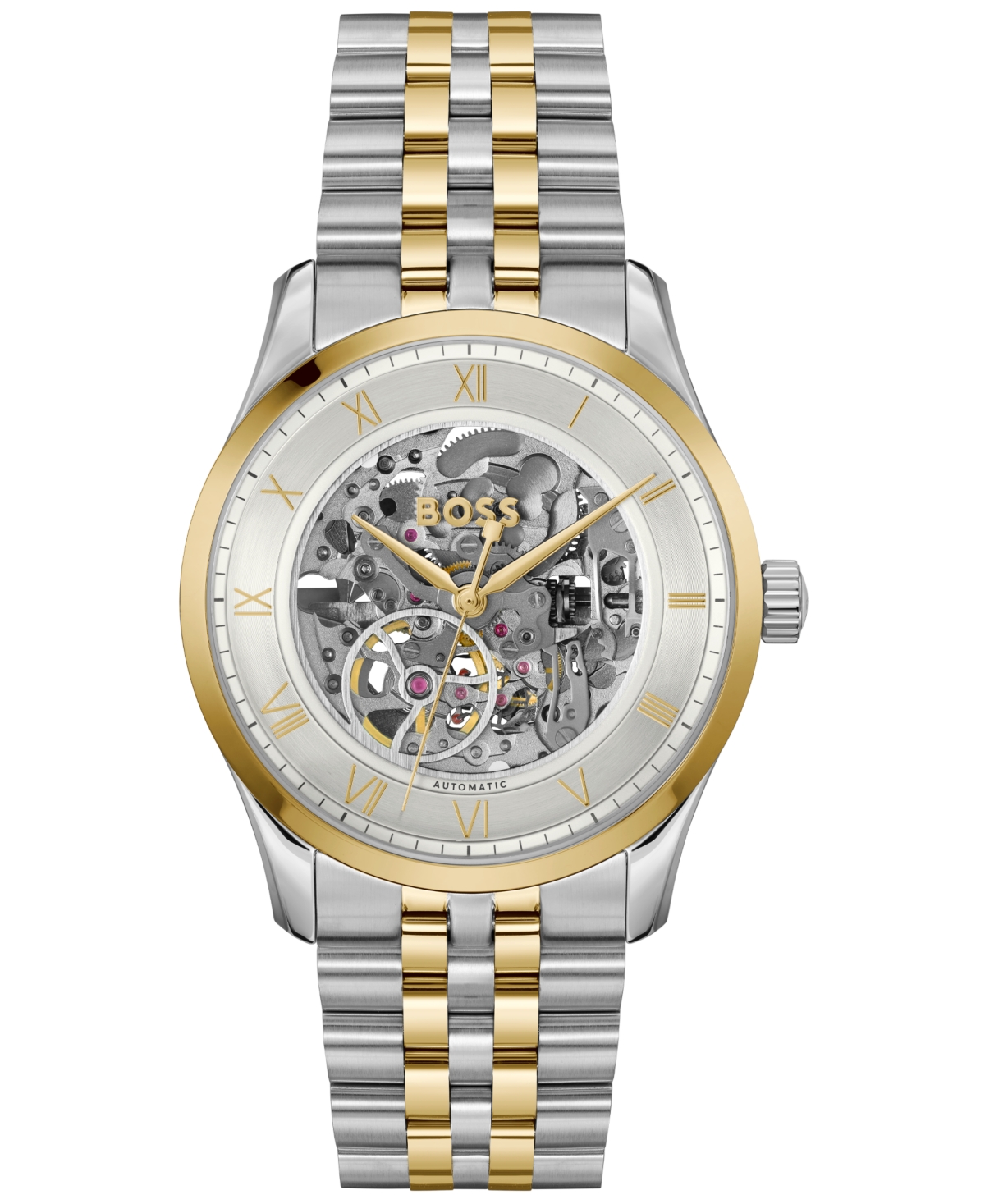Hugo Boss Men's Principle Skeleton Mech-automatic Two-tone Stainless-steel Watch, 41mm In Two-tone