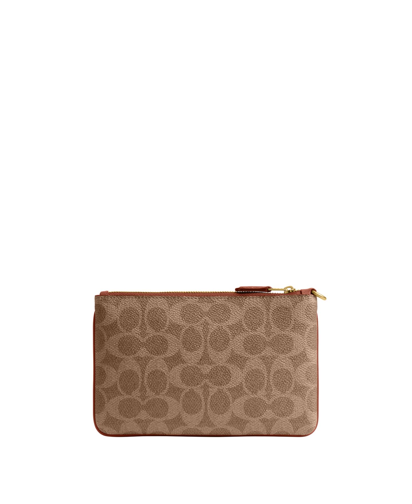 Маленький клатч-петля Coach Essential из парусины с фирменным узором, цвет: Латунный / Рыжевато-коричневый карамельный — фото 4