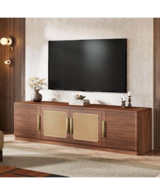70.9&amp;#x22; Mid Century Modern Entertainment Center with 6-Tier Shelf, Wood Long Media Console Television Stands Cabinet for TVs Up to 80 Inches