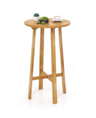 Teak Wood Round Bar Table with Footrest for Indoors Outdoors