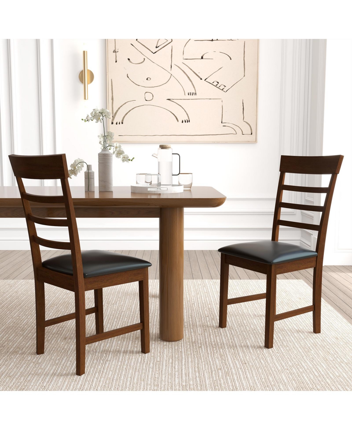 Wooden Dining Chair with Rubber Wood Frame Set of 2