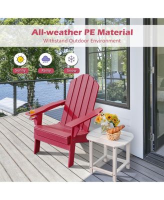 2PCS Patio Folding Adirondack Chair Weather Resistant Cup Holder Yard