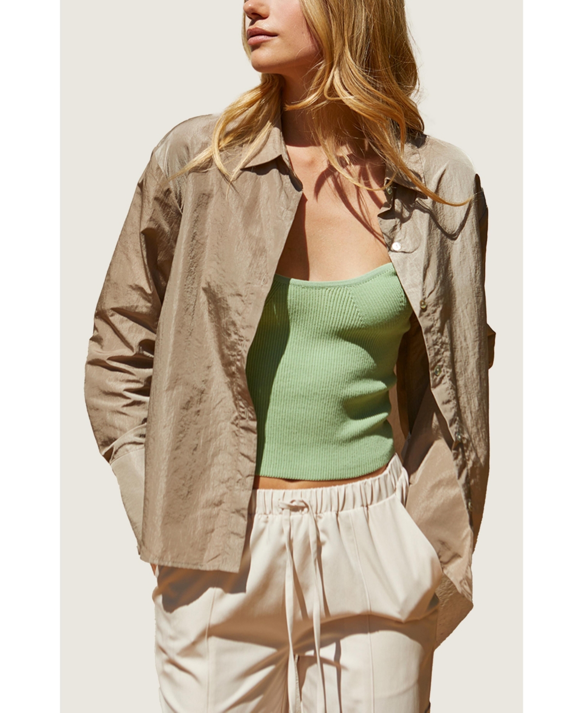 Women's Sasha Button Up Top - Brown + taupe