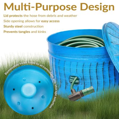 17.5" Outdoor Decorative Metal Garden Hose Holder with Lid - Blue Patina