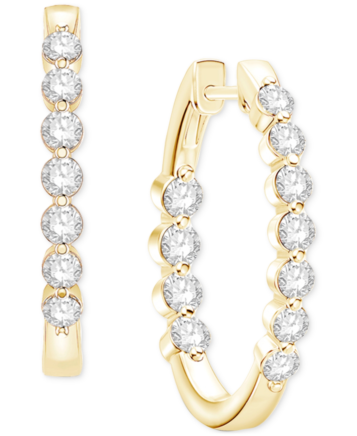 Macy's Diamond In & Out Small Hoop Earrings (1 Ct.tw.) In 14k White Or Yellow Gold In Yellow Gold