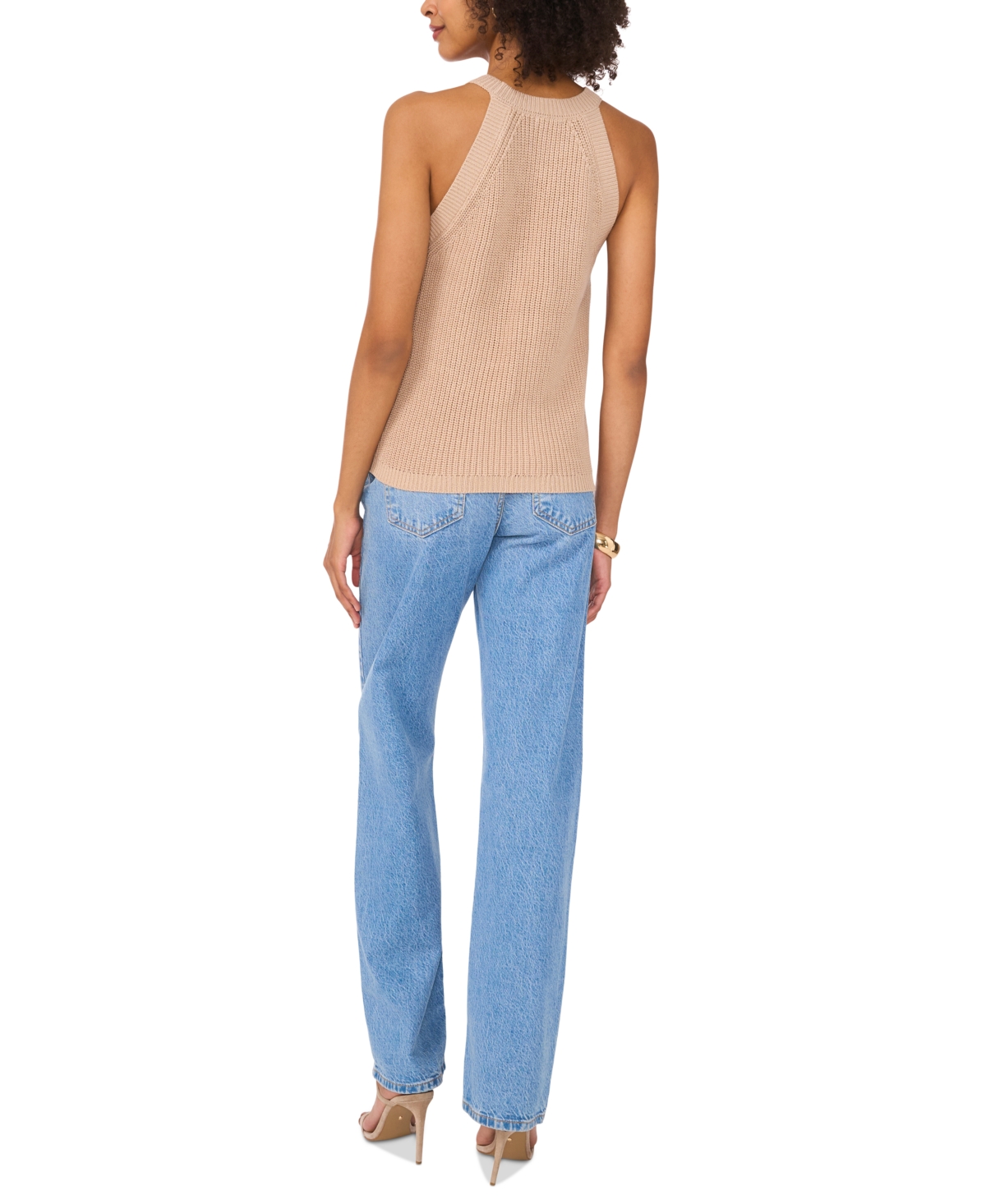 Vince Camuto Women's Halter-neck Sleeveless Sweater In Oxford Tan