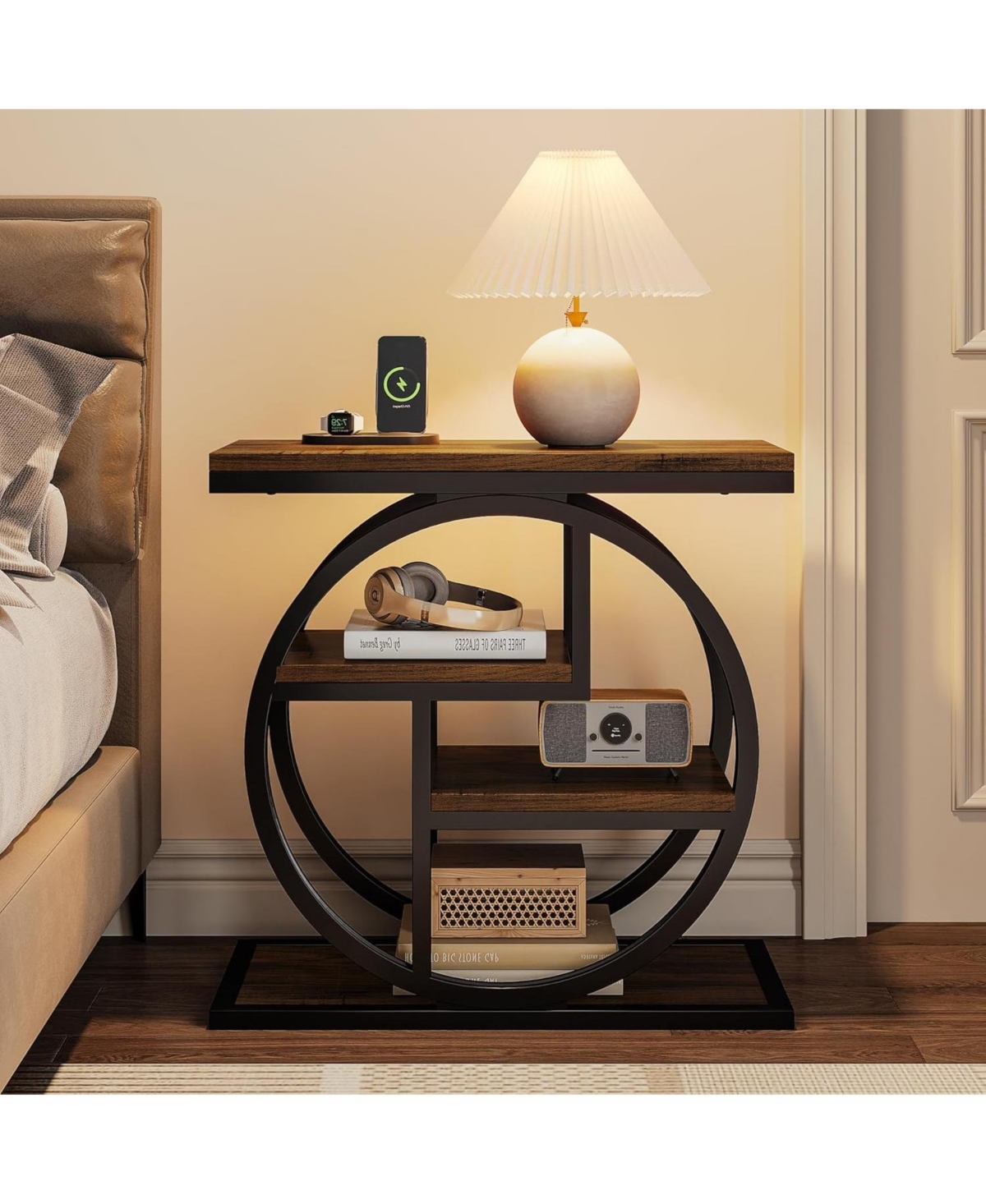 Tribesigns End Table, 4-Tier Narrow Side Table with Storage Shelves, Industrial Bedside for Bedroom, Wood Small Sofa