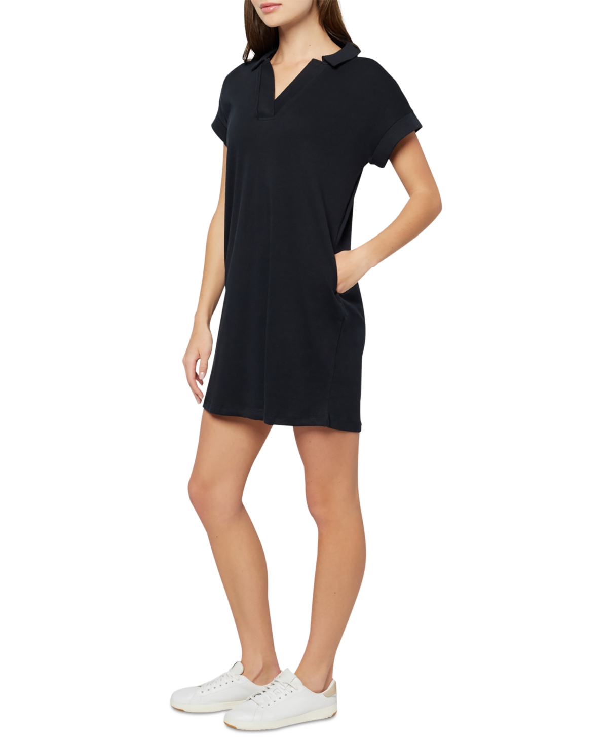 Three Dots Women's Koda Cotton Collared Mini Dress In Black