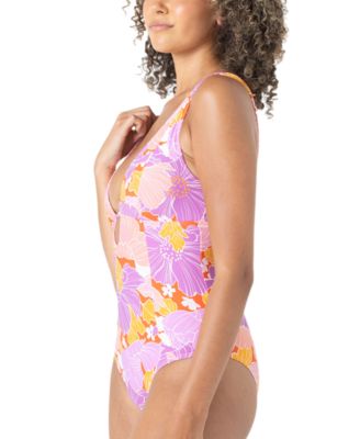 Juniors' Bell Bottom Blooms One-Piece Swimsuit
