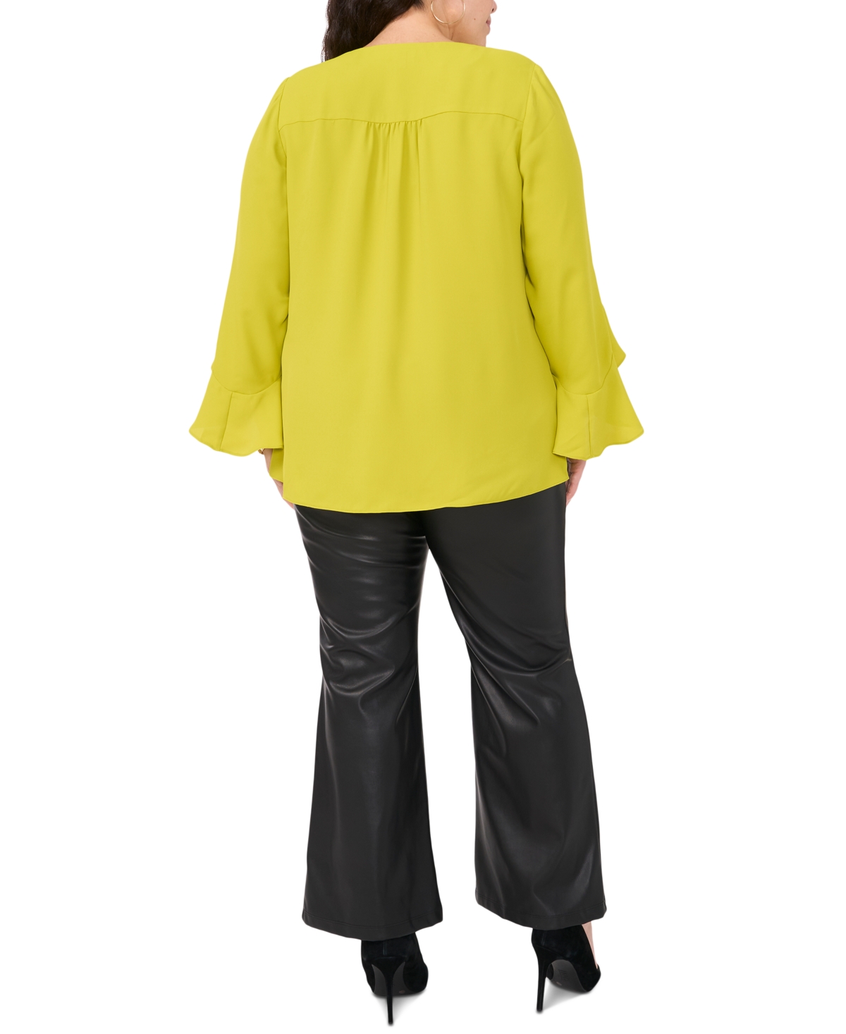 Vince Camuto Flutter Sleeve Crossover Georgette Tunic Top In Green Oasi