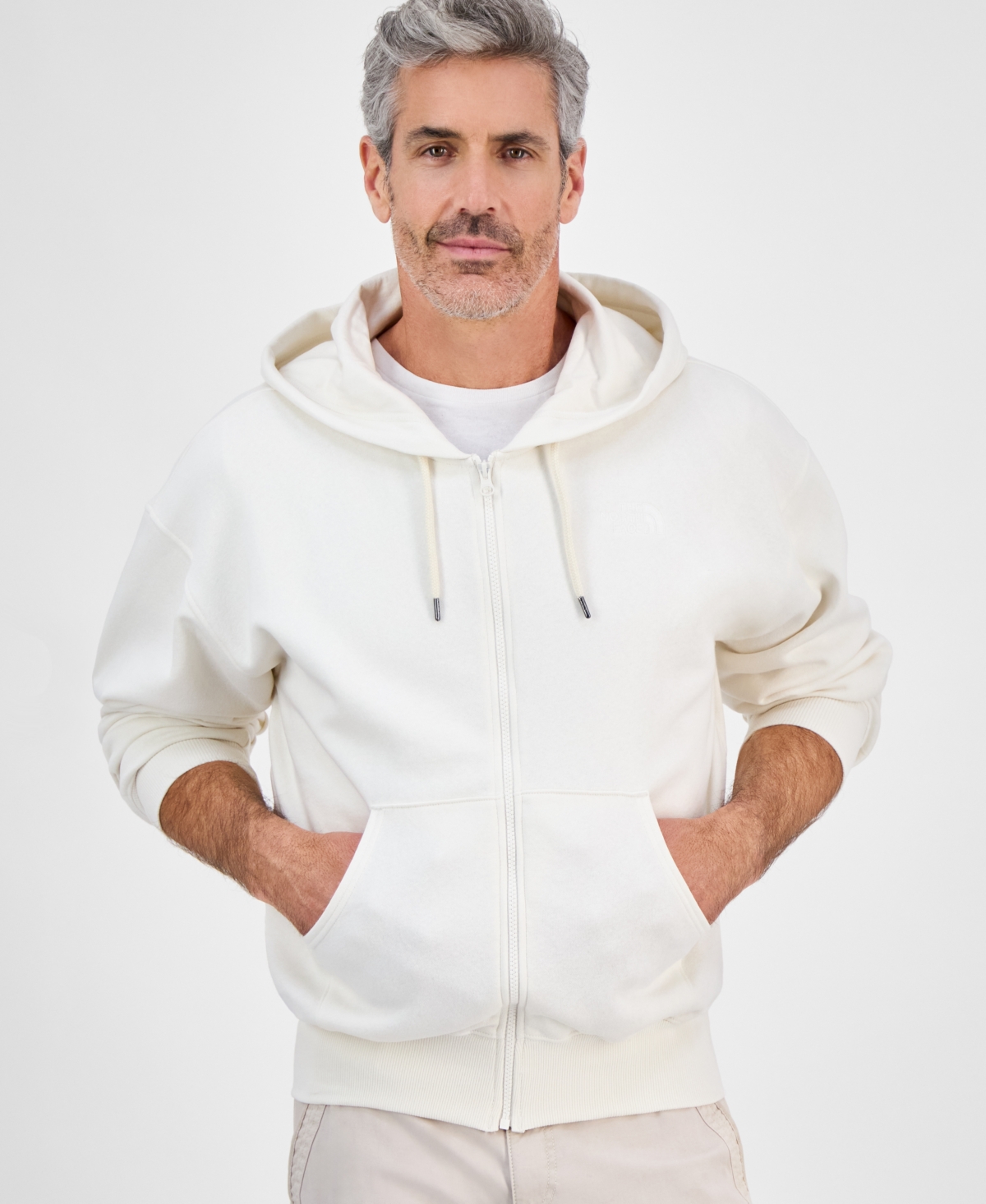 Shop The North Face Men's Evolution Full-zip Logo Hoodie In White Dune