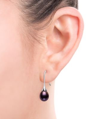 Dyed Black Cultured Freshwater Pearl (7-8mm) Drop Earrings in Sterling Silver