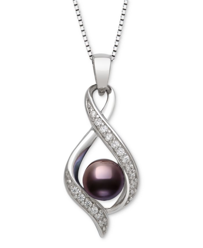 Belle de Mer Dyed Black Peacock Cultured Freshwater Pearl & Lab Created