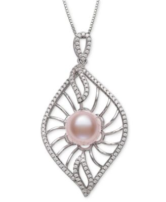 Dyed Black Peacock Cultured Freshwater Pearl (10-11mm) & Lab Created White Sapphire (1 ct. t.w.) Pendant 18" Necklace in Sterling Silver (Also in Blush Pink)