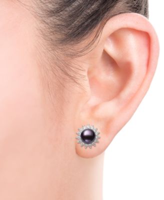 Dyed Black Peacock Cultured Freshwater Pearl (6-7mm) & Lab-Created Sapphire (1-3/4 ct. t.w.) Pendant Necklace & Stud Earrings Set in Sterling Silver (also in Blush Pink)