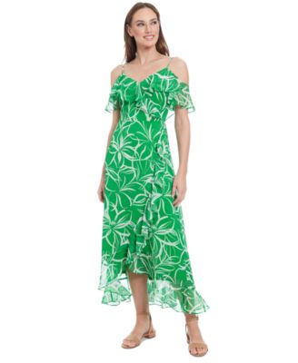 London Times - Petite Printed Cold-Shoulder Maxi Dress