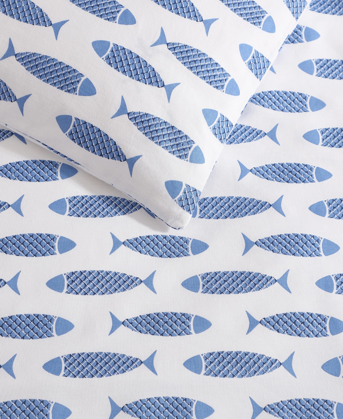 Nautica Woodblock Fish Percale 3-Pc. Duvet Cover Set, Full/Queen