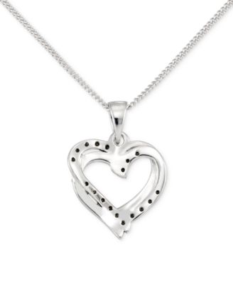 Marcasite & Crystal Interlocking Hearts 18" Pendant Necklace in Sterling Silver
