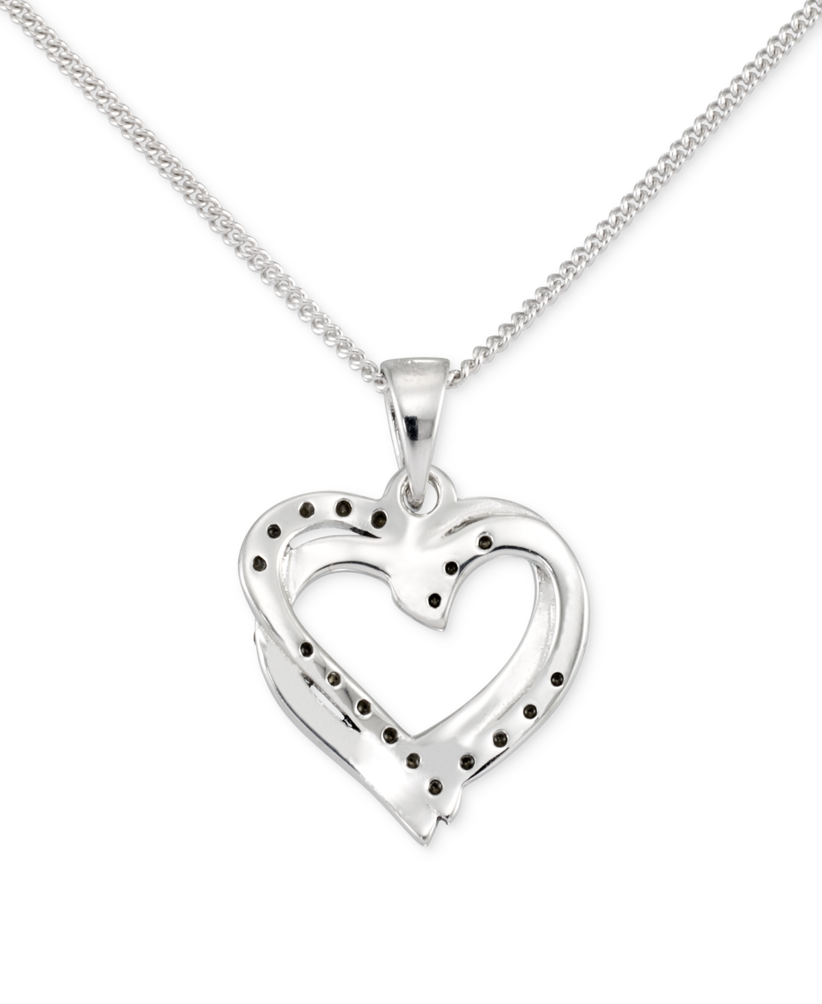 MACY'S MARCASITE & CRYSTAL INTERLOCKING HEARTS 18" PENDANT NECKLACE IN STERLING SILVER 