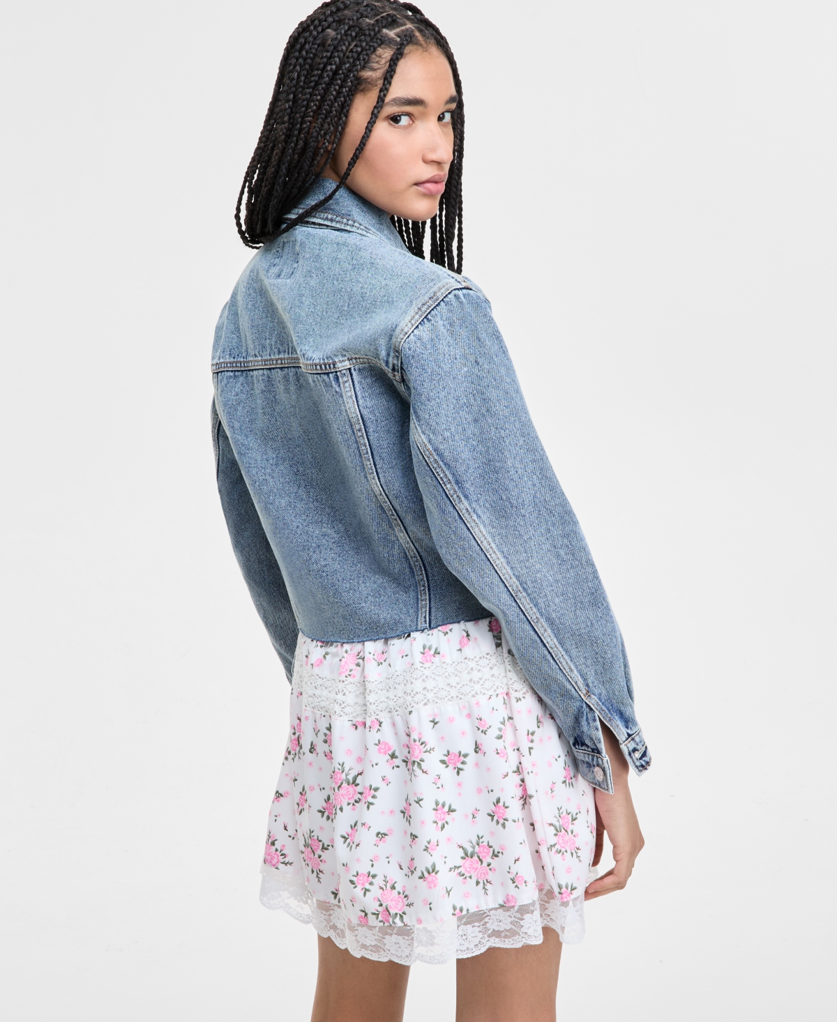 Celebrity Pink Juniors' Distressed Button-front Denim Jacket In Clap Track