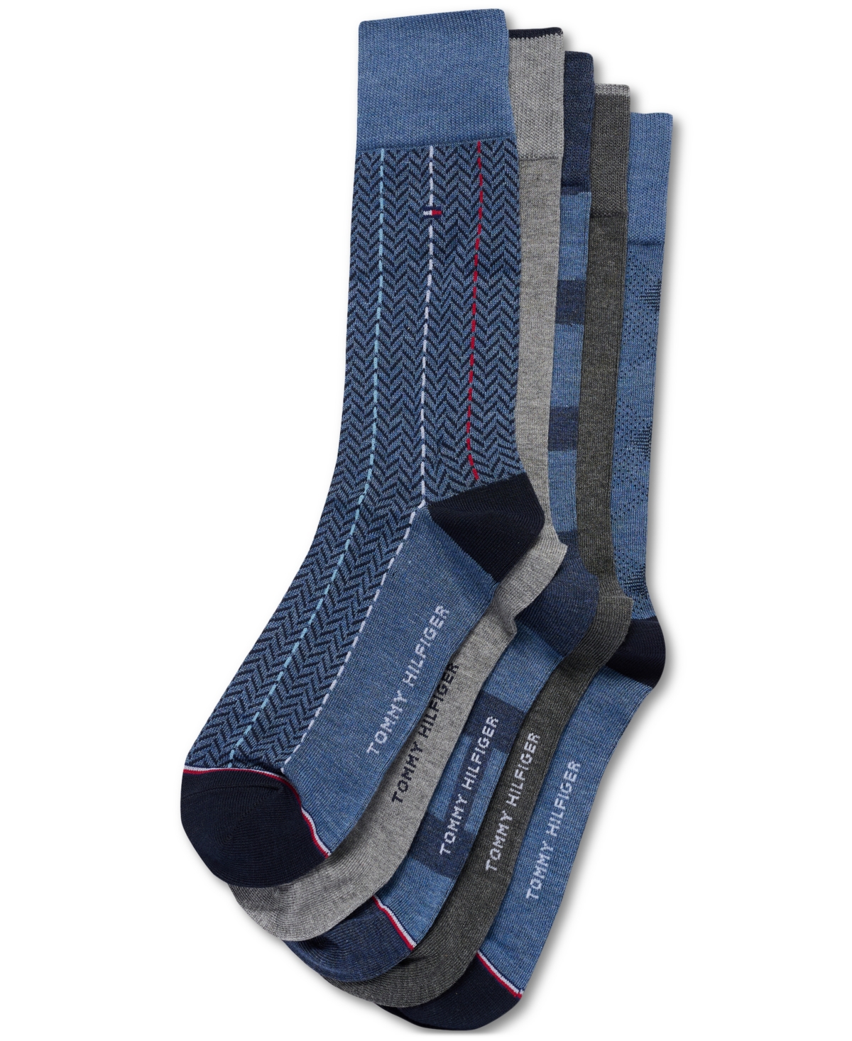 Shop Tommy Hilfiger Men's Crew Dress Socks, Pack Of 5 In Denim Heather Assorted