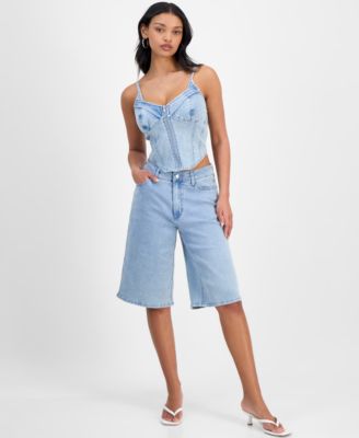 Women's Stud-Front Denim Bermuda Shorts, Exclusively at Macy's