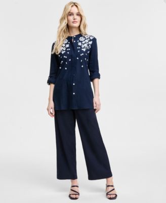 Tommy Hilfiger - Women's Floral Puff-Print Tunic & Wide-Leg Pants