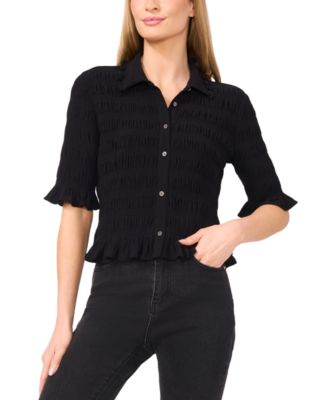 CeCe - Women's Smocked Elbow-Sleeve Shirt