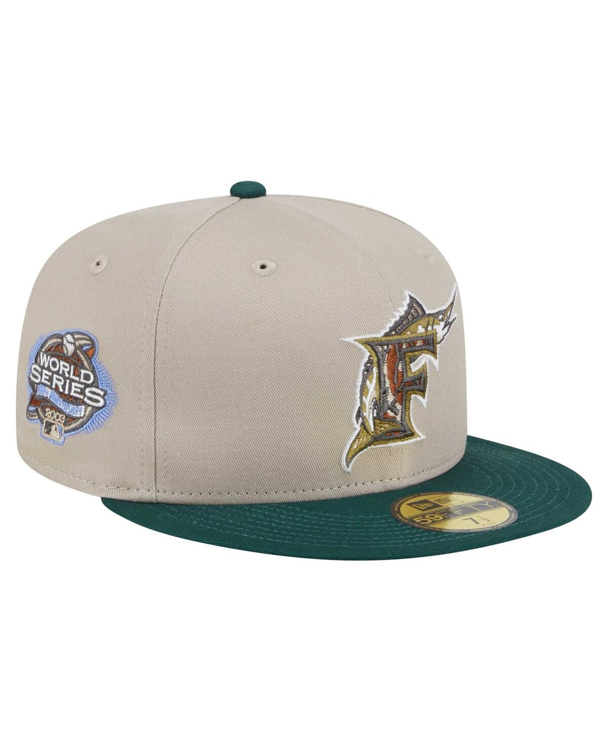 NEW ERA MEN'S NATURAL/HUNTER GREEN FLORIDA MARLINS COOPERSTOWN COLLECTION LIFESTYLE TREE BARK FILL 59FIFTY F 