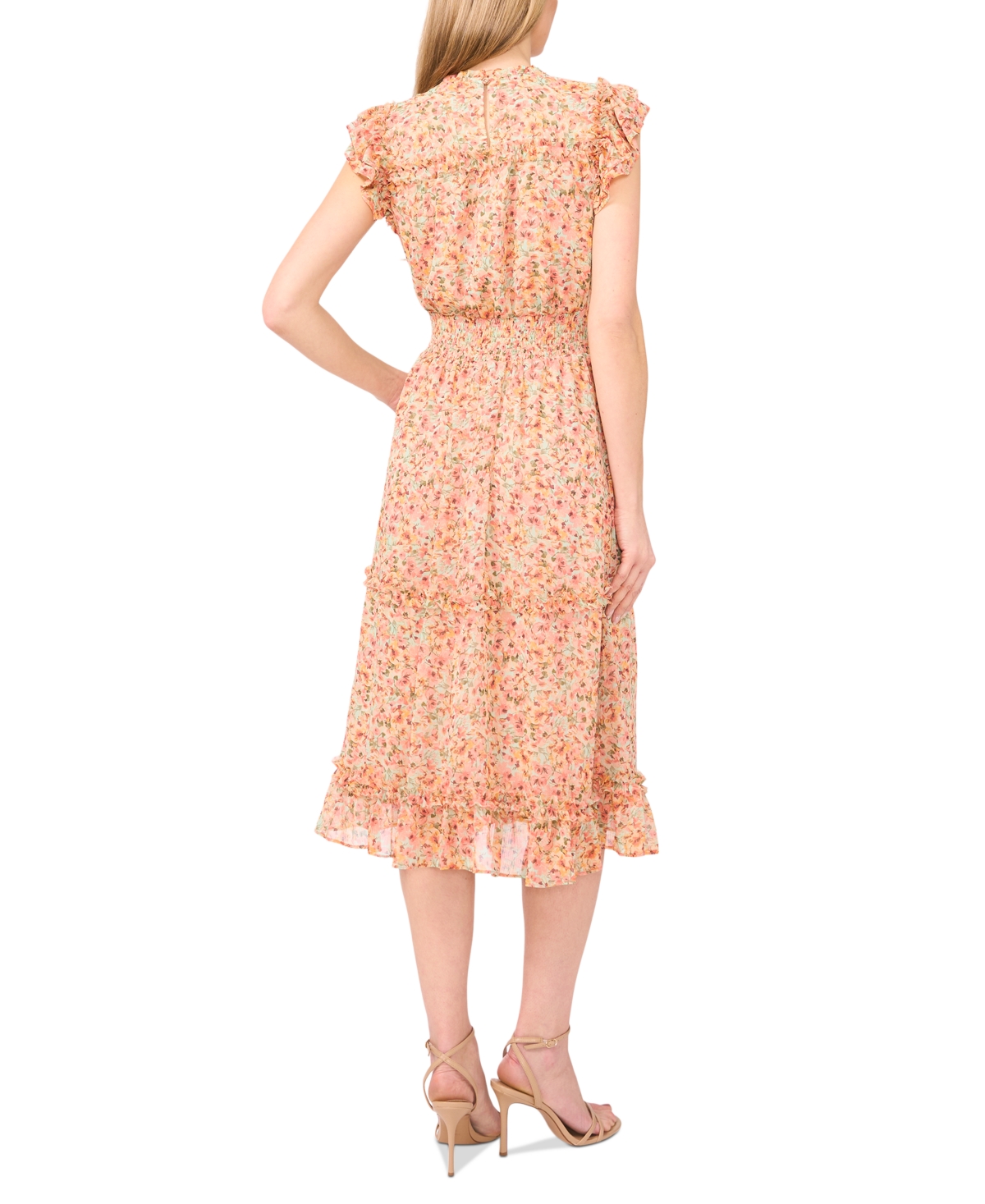 Cece Floral Ruffle Midi Dress In Mint Lime
